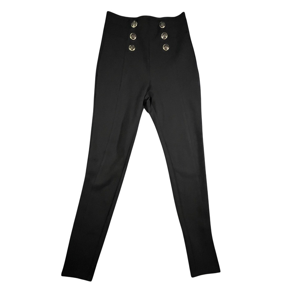 Zara Leggings Womens XS Black‎ High Waisted Gold Button  Skinny Pants